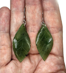 Jade Leaf Earrings, Sterling Silver, Canadian Green Jade, British Columbia Nephrite Jade - GemzAustralia 