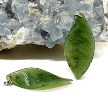 Load image into Gallery viewer, Jade Leaf Earrings, Sterling Silver, Canadian Green Jade, British Columbia Nephrite Jade - GemzAustralia 