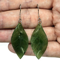 Load image into Gallery viewer, Jade Leaf Earrings, Sterling Silver, Canadian Green Jade, British Columbia Nephrite Jade - GemzAustralia 