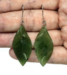 Jade Leaf Earrings, Sterling Silver, Canadian Green Jade, British Columbia Nephrite Jade - GemzAustralia 