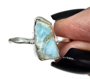 Raw Larimar Ring, Size S, Dolphin Stone, Sterling Silver, Stone of Atlantis - GemzAustralia 