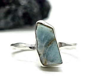 Raw Larimar Ring, Size S, Dolphin Stone, Sterling Silver, Stone of Atlantis - GemzAustralia 