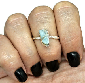 Raw Larimar Ring, Size S, Dolphin Stone, Sterling Silver, Stone of Atlantis - GemzAustralia 