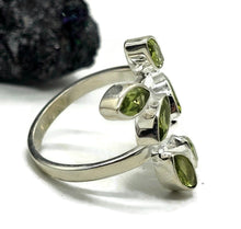 Load image into Gallery viewer, Peridot Ring, Size S, Sterling Silver, Seven Stones, August Birthstone, Leaf Faceted gems - GemzAustralia 