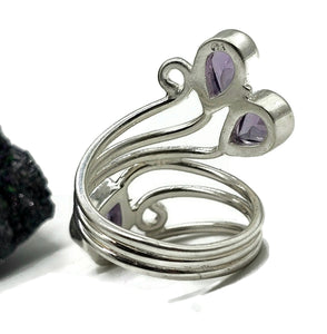 Amethyst Wrap Around Ring, Size N, Sterling Silver, February Birthstone, Three Stone Ring - GemzAustralia 