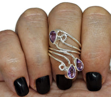 Load image into Gallery viewer, Amethyst Wrap Around Ring, Size N, Sterling Silver, February Birthstone, Three Stone Ring - GemzAustralia 