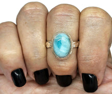 Load image into Gallery viewer, Oval Larimar Ring, Size S, Sterling Silver, Fancy Bezel Set, Stone of Atlantis - GemzAustralia 