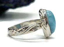 Load image into Gallery viewer, Oval Larimar Ring, Size S, Sterling Silver, Fancy Bezel Set, Stone of Atlantis - GemzAustralia 