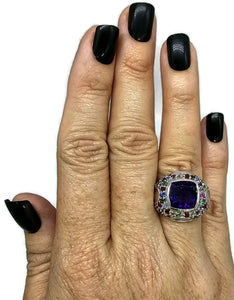 Amethyst, Tsavorite, Ruby, Blue Sapphire, Pink Sapphire & Yellow Sapphire Ring, size P - GemzAustralia 