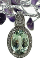 Load image into Gallery viewer, Green Amethyst Halo Pendant, 12 carats, Oval Faceted, Sterling Silver, Prasiolite Gemstone - GemzAustralia 