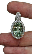 Load image into Gallery viewer, Green Amethyst Halo Pendant, 12 carats, Oval Faceted, Sterling Silver, Prasiolite Gemstone - GemzAustralia 