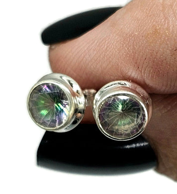 Round Mystic Topaz Studs, Sterling Silver, Purple Green Gemstone, Fire Topaz Earrings
