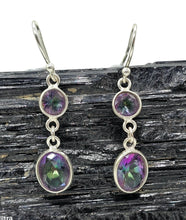 Load image into Gallery viewer, Mystic Topaz Double Drop Earrings, Round/Oval Shaped, Sterling Silver, Purple/Green Gem - GemzAustralia 