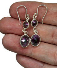 Load image into Gallery viewer, Mystic Topaz Double Drop Earrings, Round/Oval Shaped, Sterling Silver, Purple/Green Gem - GemzAustralia 