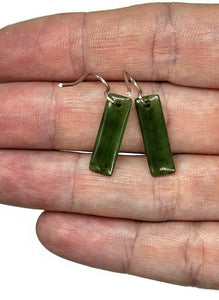 Solid Jade Earrings, Sterling Silver, Hand carved rectangles, British Columbia Nephrite Jade - GemzAustralia 