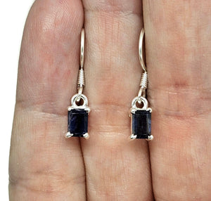 Iolite Earrings, Emerald Faceted, Sterling Silver, Water Sapphire, Blue Violet Gemstone - GemzAustralia 