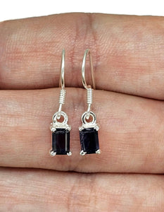 Iolite Earrings, Emerald Faceted, Sterling Silver, Water Sapphire, Blue Violet Gemstone - GemzAustralia 