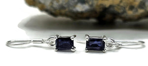 Iolite Earrings, Emerald Faceted, Sterling Silver, Water Sapphire, Blue Violet Gemstone - GemzAustralia 