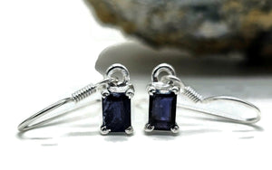 Iolite Earrings, Emerald Faceted, Sterling Silver, Water Sapphire, Blue Violet Gemstone - GemzAustralia 