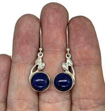 Load image into Gallery viewer, Lapis Earrings, Sterling Silver, Round Shaped, Leaf Design, Protection Stone, Truth Stone