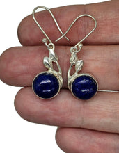 Load image into Gallery viewer, Lapis Earrings, Sterling Silver, Round Shaped, Leaf Design, Protection Stone, Truth Stone