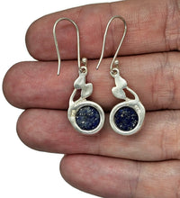 Load image into Gallery viewer, Lapis Earrings, Sterling Silver, Round Shaped, Leaf Design, Protection Stone, Truth Stone