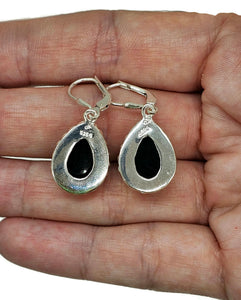 Black Onyx Earrings, Pear Shaped, Sterling Silver, Leo Capricorn Zodiac Gemstone - GemzAustralia 