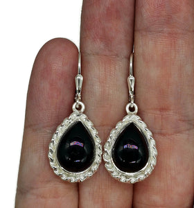 Black Onyx Earrings, Pear Shaped, Sterling Silver, Leo Capricorn Zodiac Gemstone - GemzAustralia 