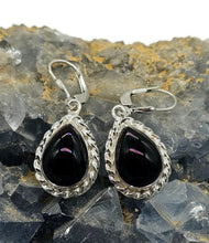 Load image into Gallery viewer, Black Onyx Earrings, Pear Shaped, Sterling Silver, Leo Capricorn Zodiac Gemstone - GemzAustralia 