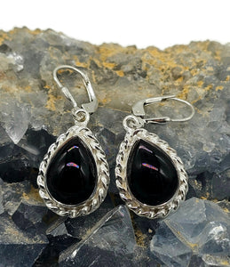 Black Onyx Earrings, Pear Shaped, Sterling Silver, Leo Capricorn Zodiac Gemstone - GemzAustralia 