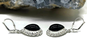 Black Onyx Earrings, Pear Shaped, Sterling Silver, Leo Capricorn Zodiac Gemstone - GemzAustralia 