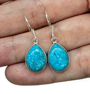 Arizona Turquoise Earrings, Sterling Silver, Pear Shaped, Protection Stone, Love Stone - GemzAustralia 