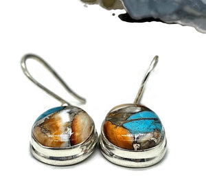 Oyster Turquoise Earrings, Oval Shaped, Sterling Silver, Orange Spiny Oyster Shell - GemzAustralia 