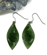 Load image into Gallery viewer, Jade Leaf Earrings, Sterling Silver, Canadian Green Jade, British Columbia Nephrite Jade - GemzAustralia 