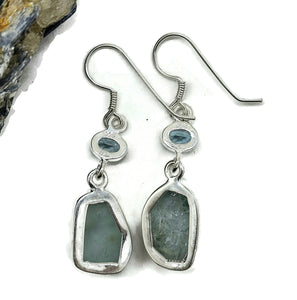 Blue Topaz & Raw Aquamarine Earrings, Sterling Silver, Protection Stone, Love Stone - GemzAustralia 