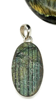 Load image into Gallery viewer, Raw Labradorite Pendant, Sterling Silver, Oval Shape, Blue, Green &amp; Gold Gemstone