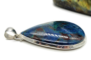 Statement Shattuckite Pendant, Sterling Silver, mix of Azurite, Chrysocolla & Malachite