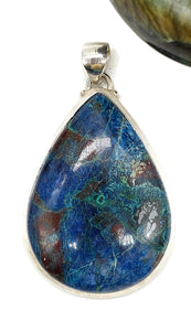 Statement Shattuckite Pendant, Sterling Silver, mix of Azurite, Chrysocolla & Malachite