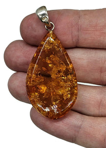 Cognac Amber Pendant, Sterling Silver, Millions of years old, Fossilized Tree Resin