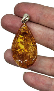 Cognac Amber Pendant, Sterling Silver, Millions of years old, Fossilized Tree Resin