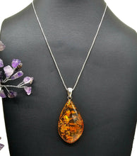 Load image into Gallery viewer, Cognac Amber Pendant, Sterling Silver, Millions of years old, Fossilized Tree Resin