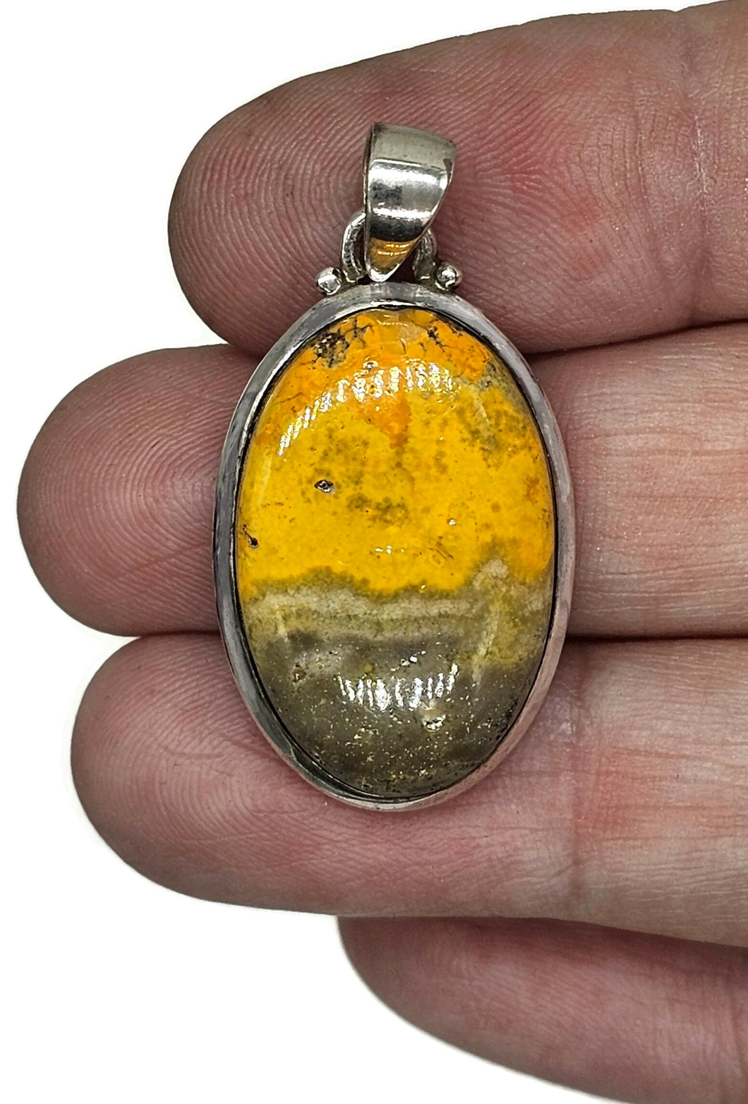 Oval Bumblebee Pendant, Eclipse Jasper, Sterling Silver, Yellow Orange Black Gemstone