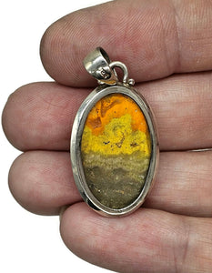 Oval Bumblebee Pendant, Eclipse Jasper, Sterling Silver, Yellow Orange Black Gemstone