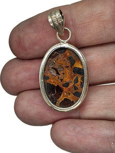 Bauxite Pendant, Sterling Silver, Oval Shaped, Cheetah Pattern, Release of Anger