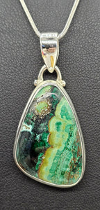 Stone of Heaven, Malachite Azurite Pendant, Sterling Silver, Green Blue Gemstone