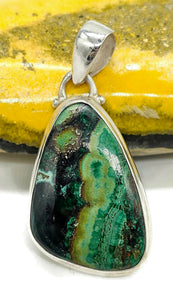 Stone of Heaven, Malachite Azurite Pendant, Sterling Silver, Green Blue Gemstone