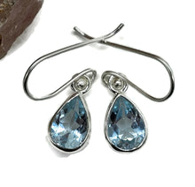 Load image into Gallery viewer, Pear Blue Topaz Earrings, Sterling Silver, 7 carats, December Birthstone, Gemstone of love