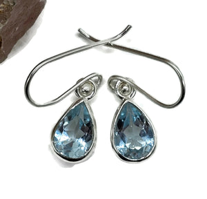 Pear Blue Topaz Earrings, Sterling Silver, 7 carats, December Birthstone, Gemstone of love