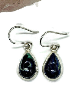 Azurite Malachite Earrings, Sterling Silver, Pear Shaped, Green Blue Gem, Stone of Heaven - GemzAustralia 