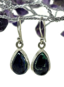 Azurite Malachite Earrings, Sterling Silver, Pear Shaped, Green Blue Gem, Stone of Heaven - GemzAustralia 